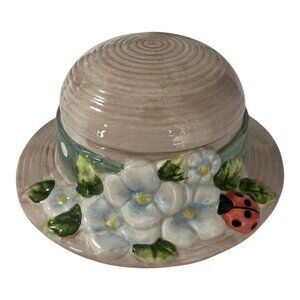 Nantucket Ceramic Hat Trinket Box with Ladybug & Floral Design – Handpainted Cot